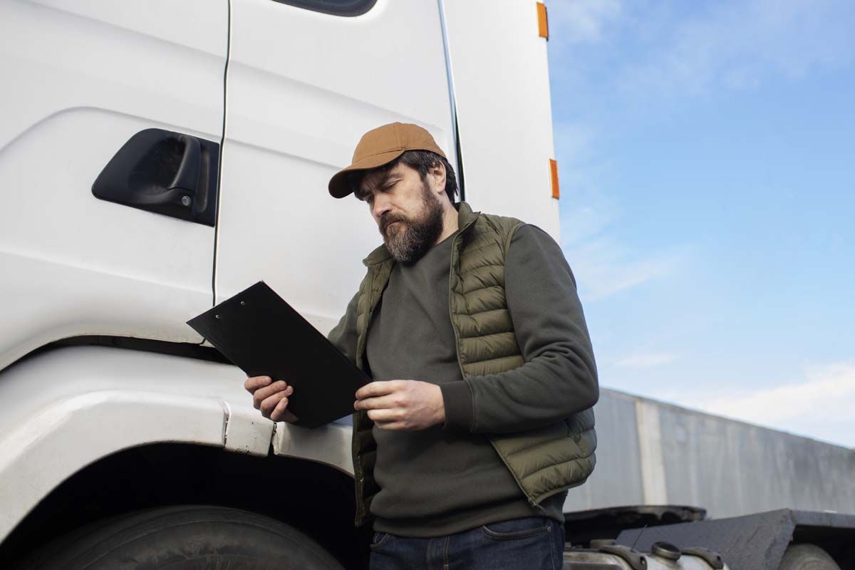 A man in a hat and jacket stands beside a truck.